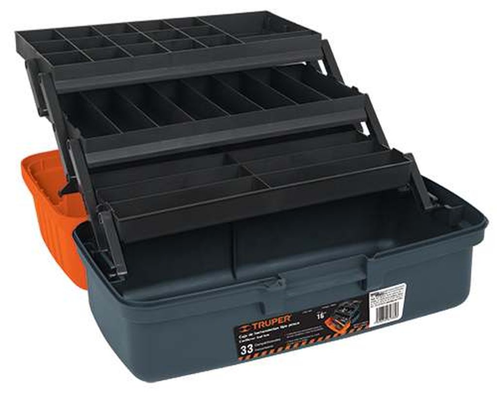 Caja para pesca de 16' con 3 bandejas deslizables, Truper CPE-16N, 10539