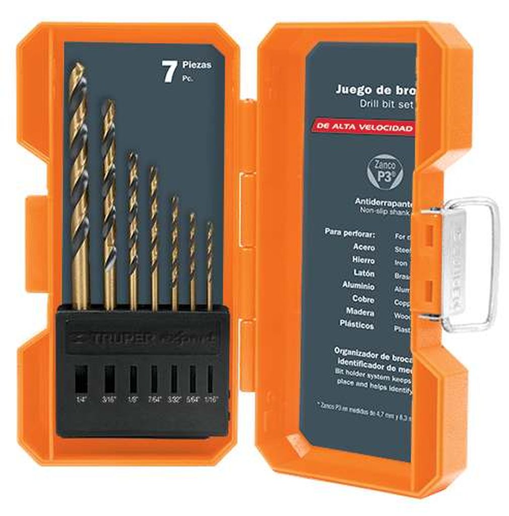 Juego de 7 brocas HSS para metal en estuche, Truper Expert JBAV-7, 11396