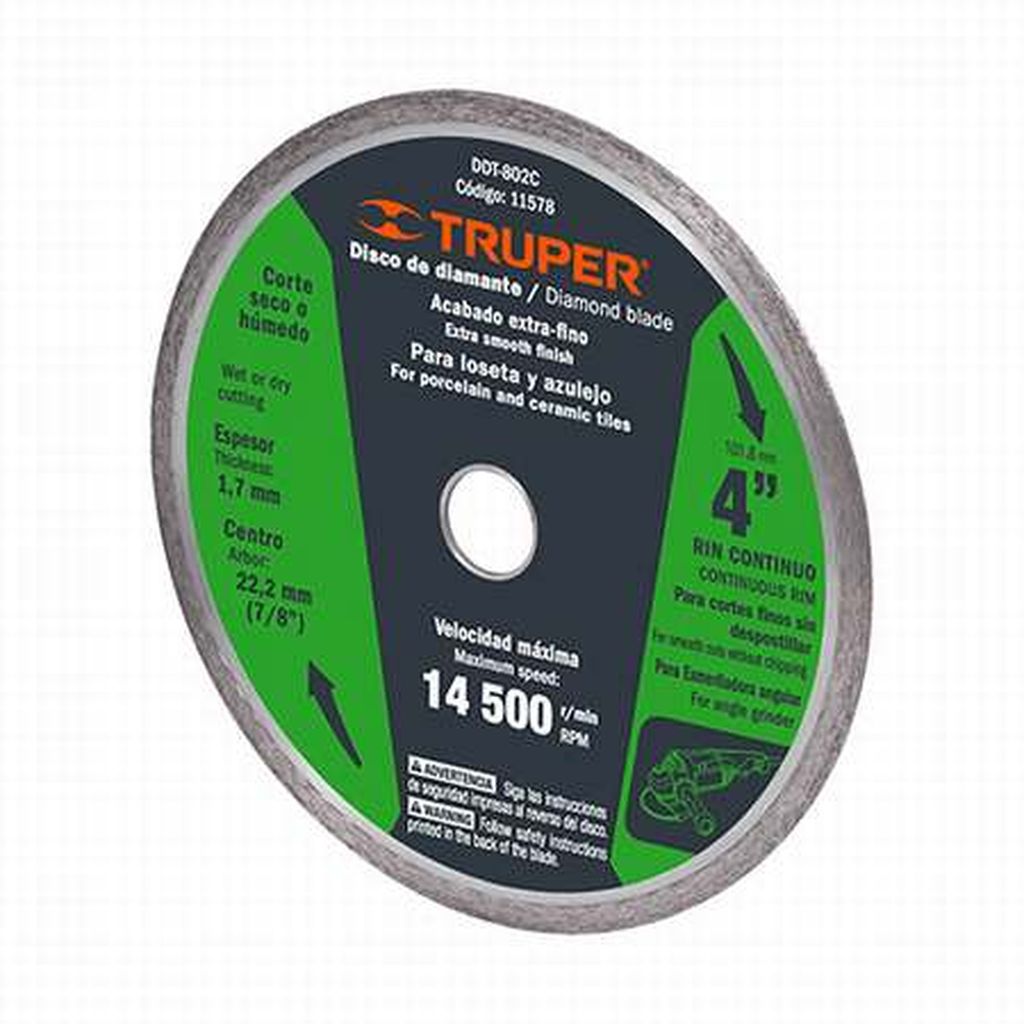 Disco de diamante de 4' x 1.6 mm rin continuo, Truper DID-140, 11578