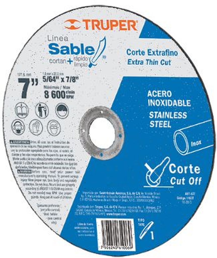 Disco Tipo 41 de 7' x 1.8 mm corte fino acero inox, Sable DICOF-7018I, 11637