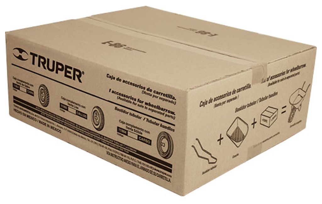 Caja c/llanta neumática y accesorios p/carretilla Truper CARN, 11854