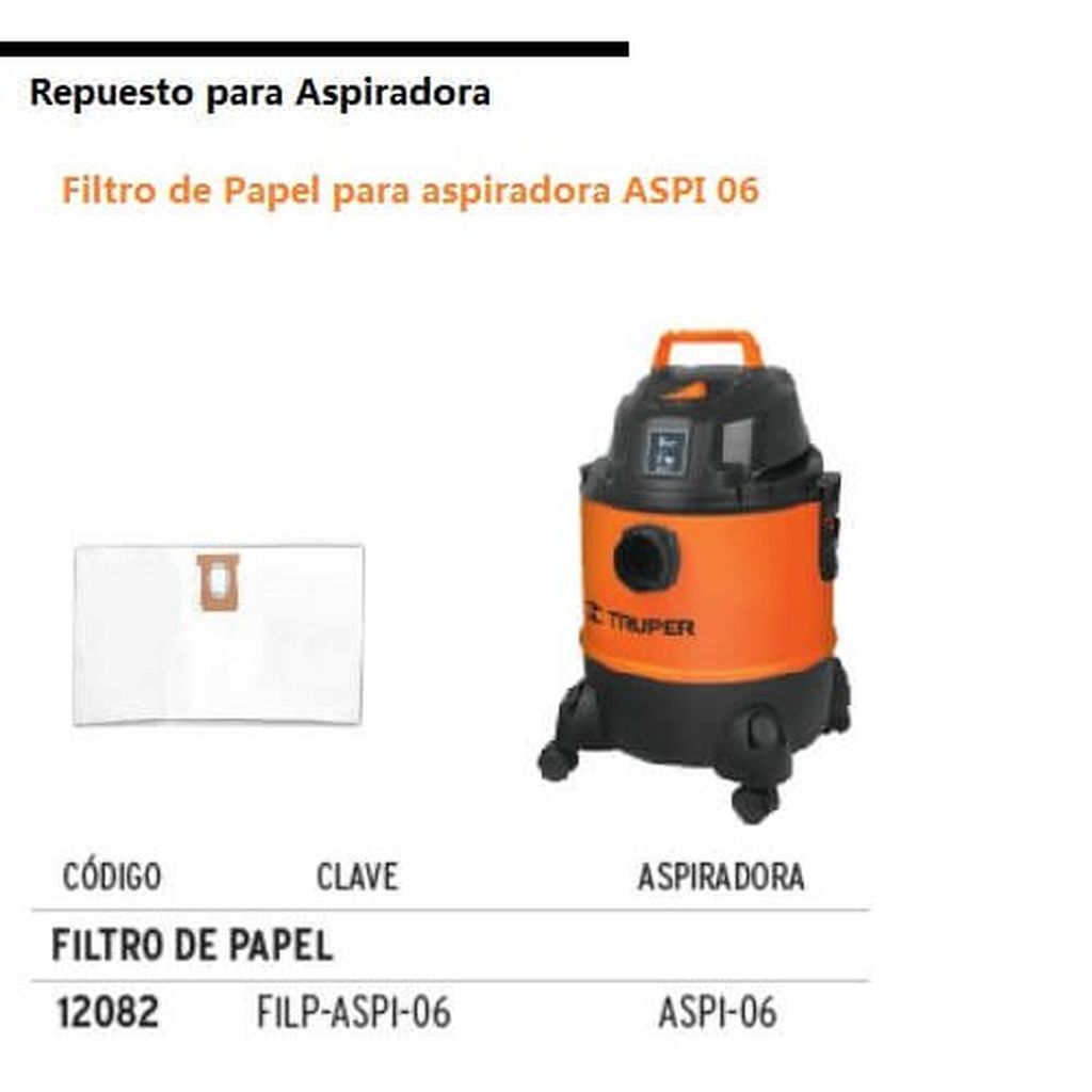 Filtro de papel para aspiradoras 5 y 6 gal, Truper FILP-ASPI-G1, 12082