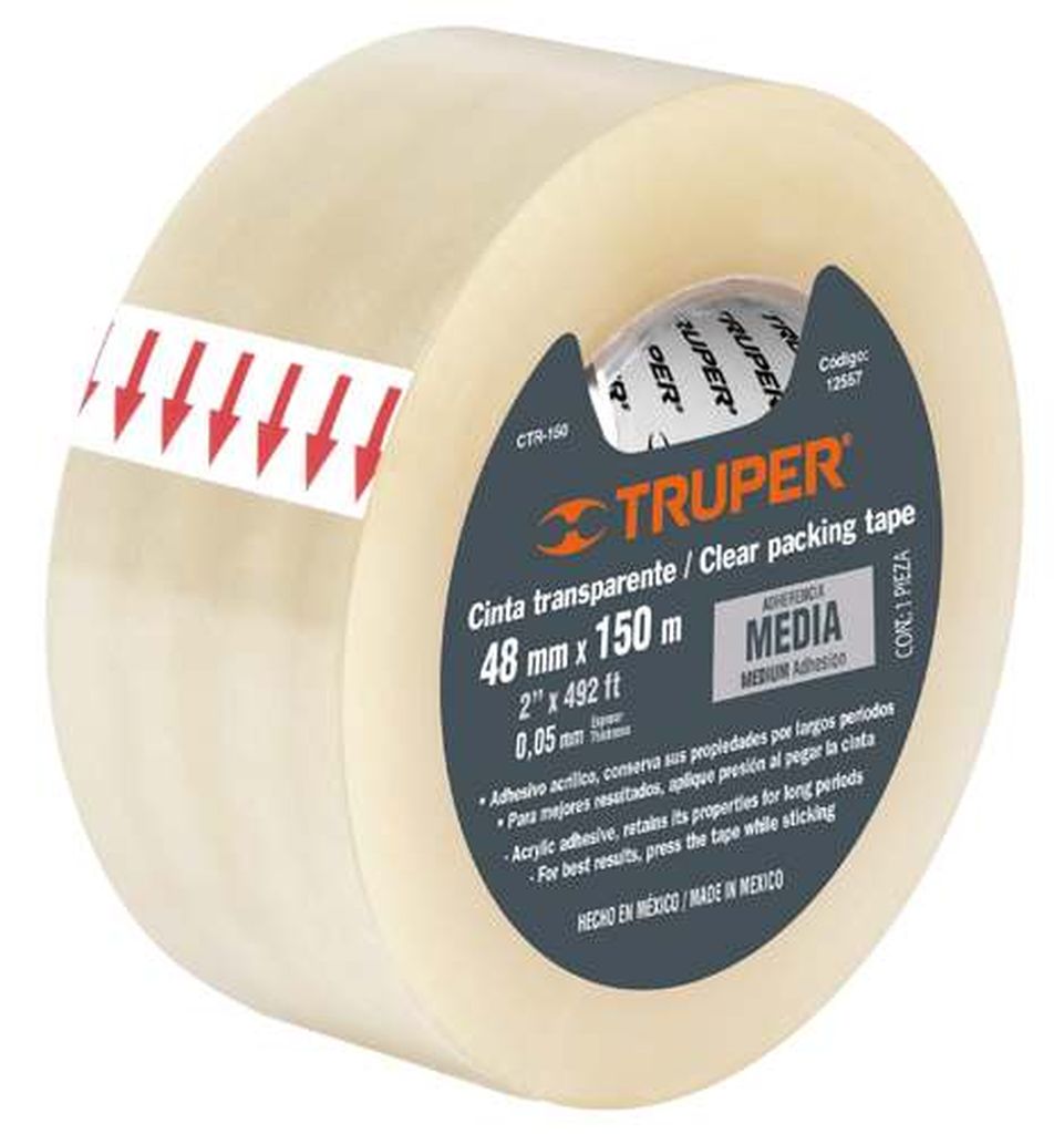 Cinta de empaque 48 mm x 40 m transparente, Truper CTR-40, 12551