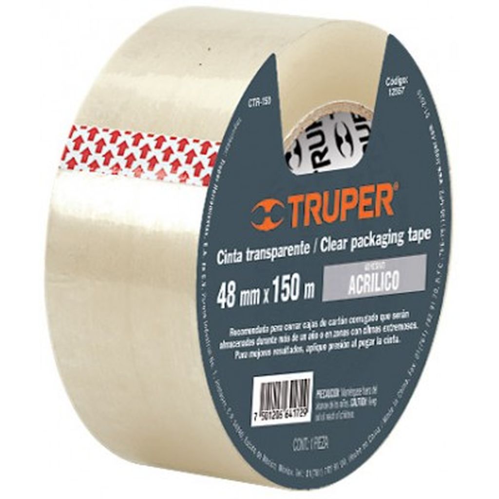 Cinta de empaque 48 mm x 50 m transparente, Truper CTR-50, 12555