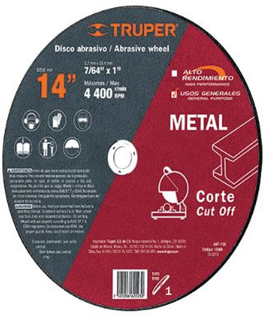Disco Tipo 41 de 14' x 2.8 mm para corte de metal, Truper ABT-739, 12568