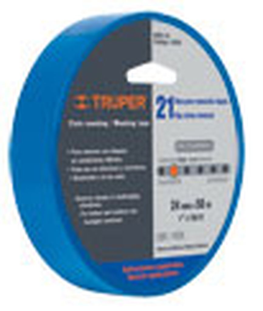 Cinta masking tape azul de 1/2' x 50 m para pintor, Truper MSK-1/2A, 12620