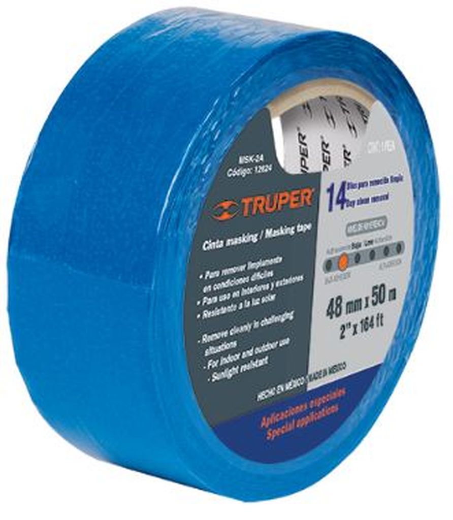 Cinta masking tape azul de 1-1/2' x 50 m para pintor, Truper MSK-1-1/2A, 12623