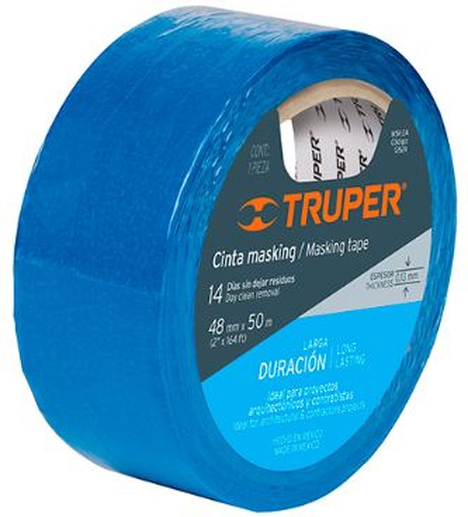 Cinta masking tape azul de 2' x 50 m para pintor, Truper MSK-2A, 12624