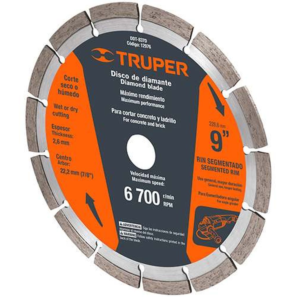 Disco de diamante de 9' x 2.7 mm rin segmentado, Truper DID-390, 12976