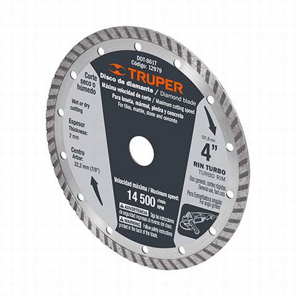 Disco de diamante de 4' x 2.2 mm rin turbo, Truper DID-240, 12979