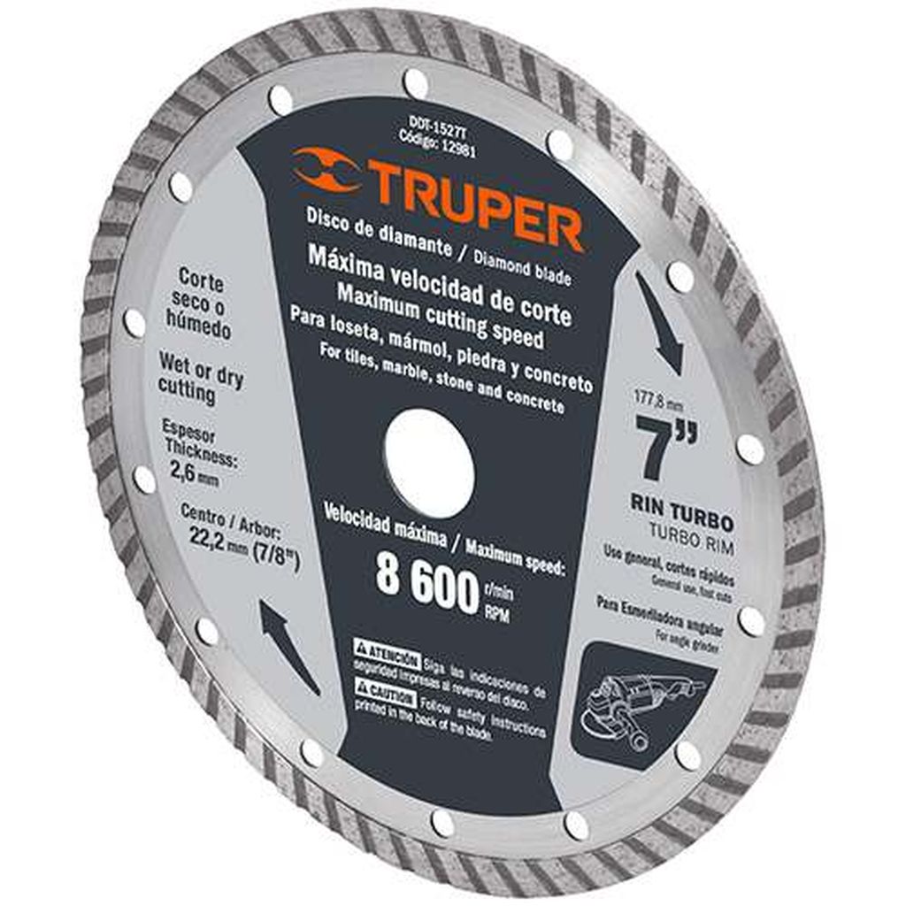 Disco de diamante de 7' x 2.8 mm rin turbo, Truper DID-270, 12981