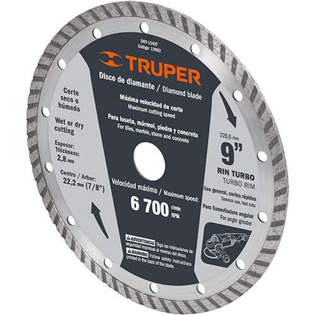 Disco de diamante de 9' x 3 mm rin turbo, Truper DID-290, 12982