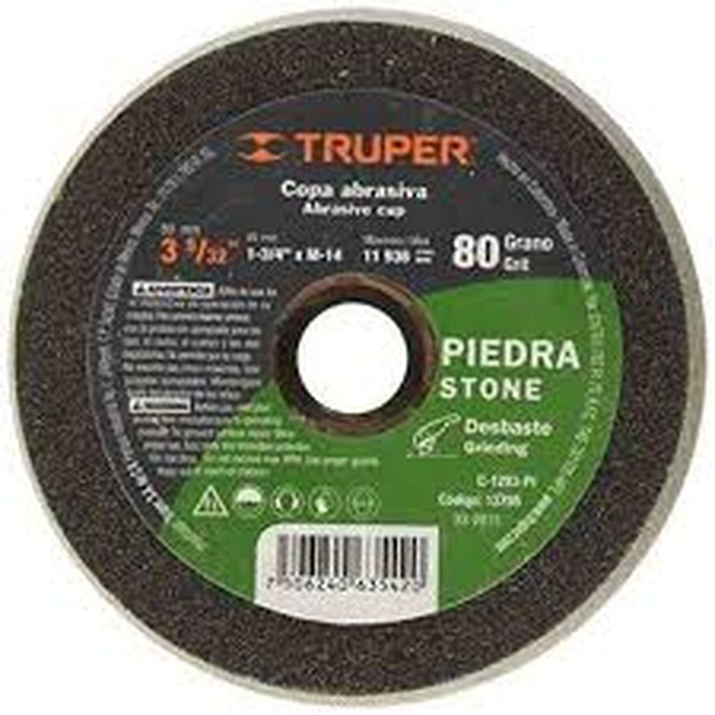Copa desbaste de piedra 3-5/32' grano 80, eje 5/8-11, Truper C-1284-PI, 13782