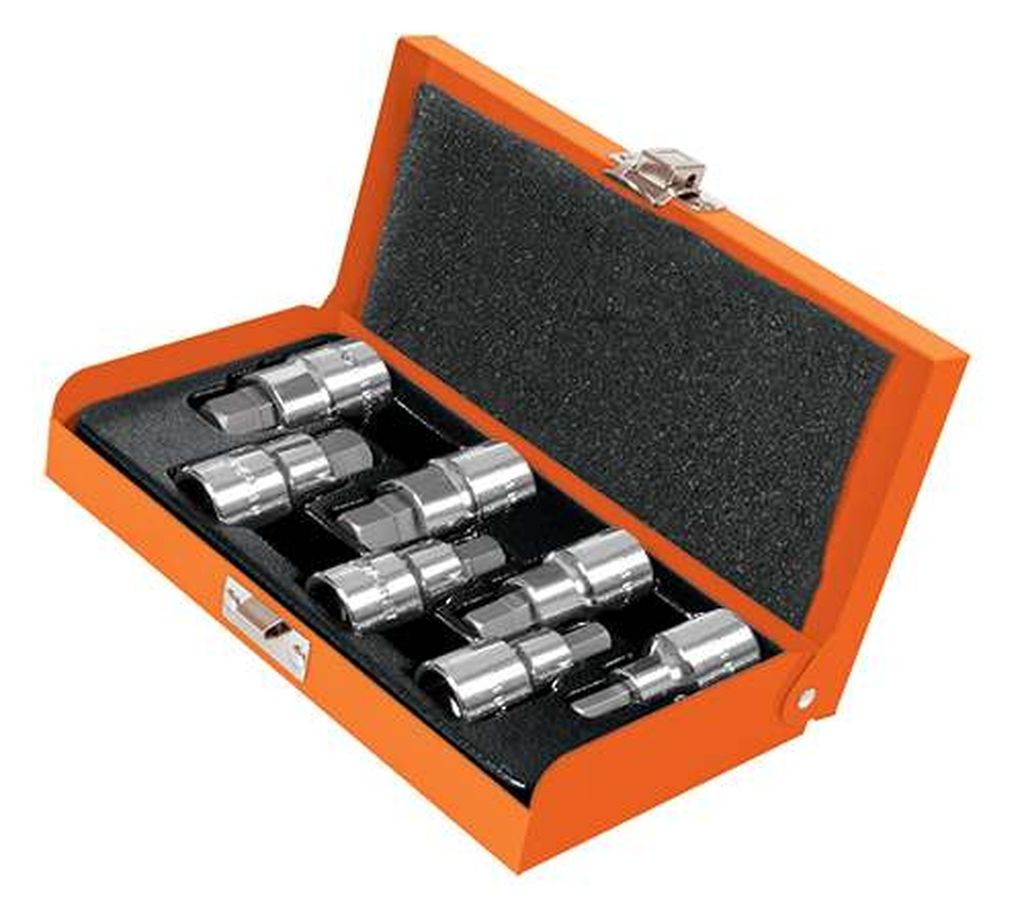 Juego de 7 dados cuadro 1/2' punta hex std, estuche metálico JPH-1/2X7PH, 13929