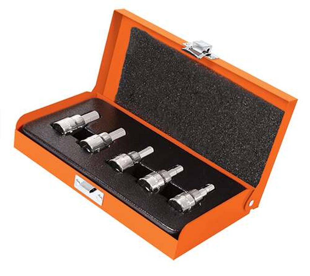 Juego de 5 dados cuadro 3/8' punta hex std, estuche metálico JPH-3/8X5P, 13951