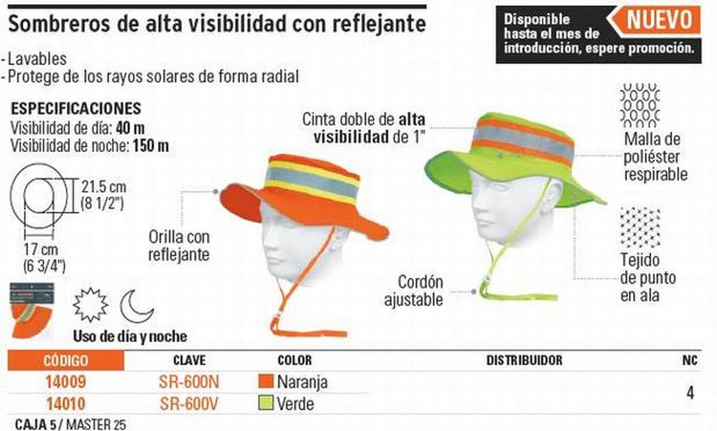 Sombrero naranja alta visibilidad con reflejante, Truper SR-600N, 14009