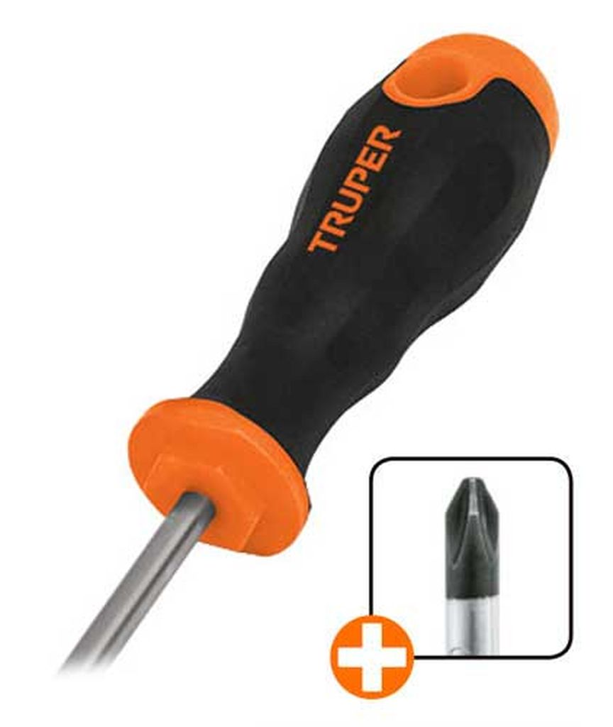 Desarmador de cruz 1/8' x 4' mango Comfort Grip, Truper DP-1/8X4B, 14055