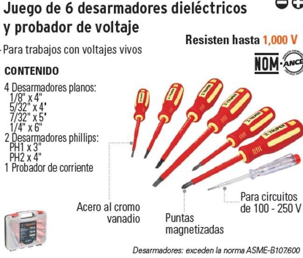 Juego 6 desarmadores dieléctricos y 1 probador de corriente DTJ-7D, 14196