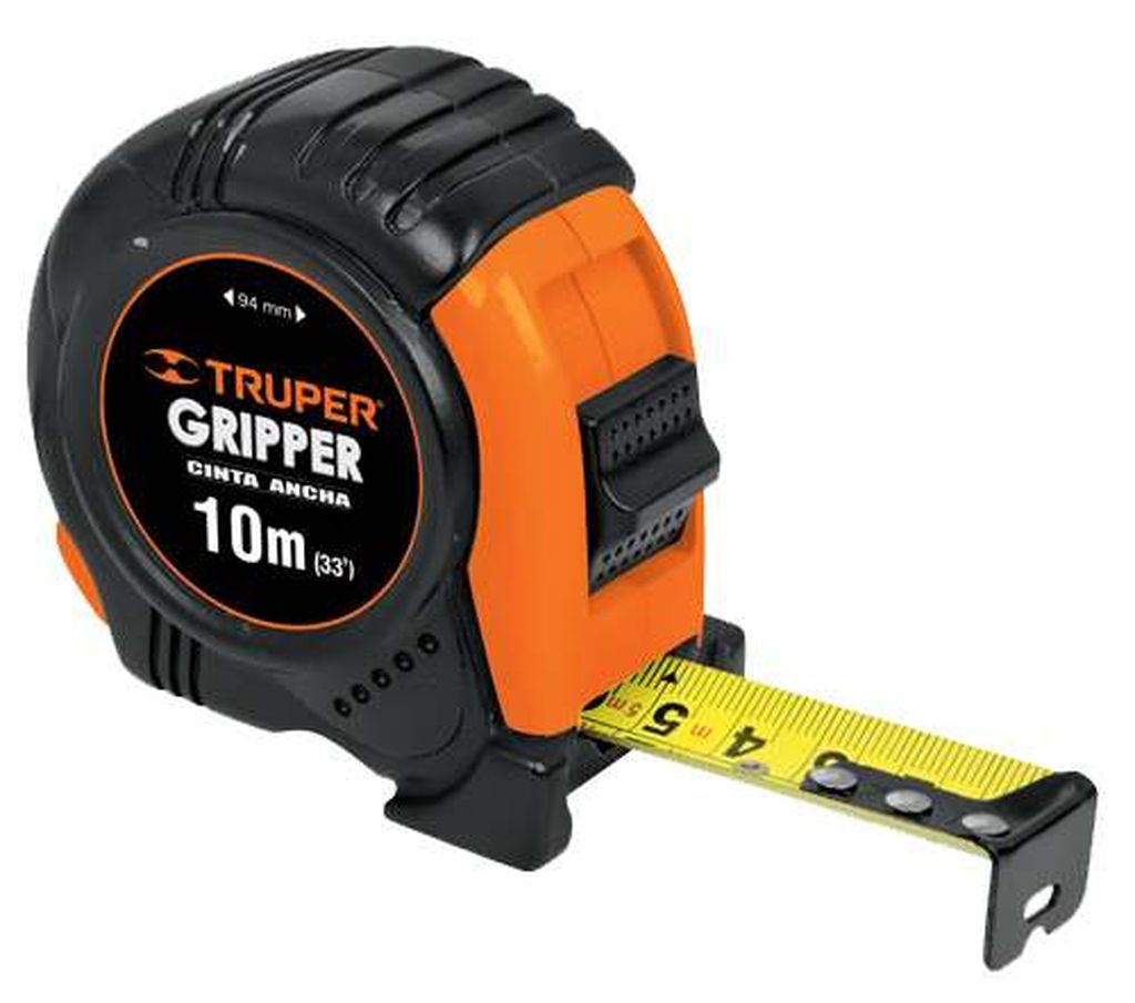 Flexómetro Gripper contra impactos 10 m cinta 32 mm, Truper FH-10M, 14582