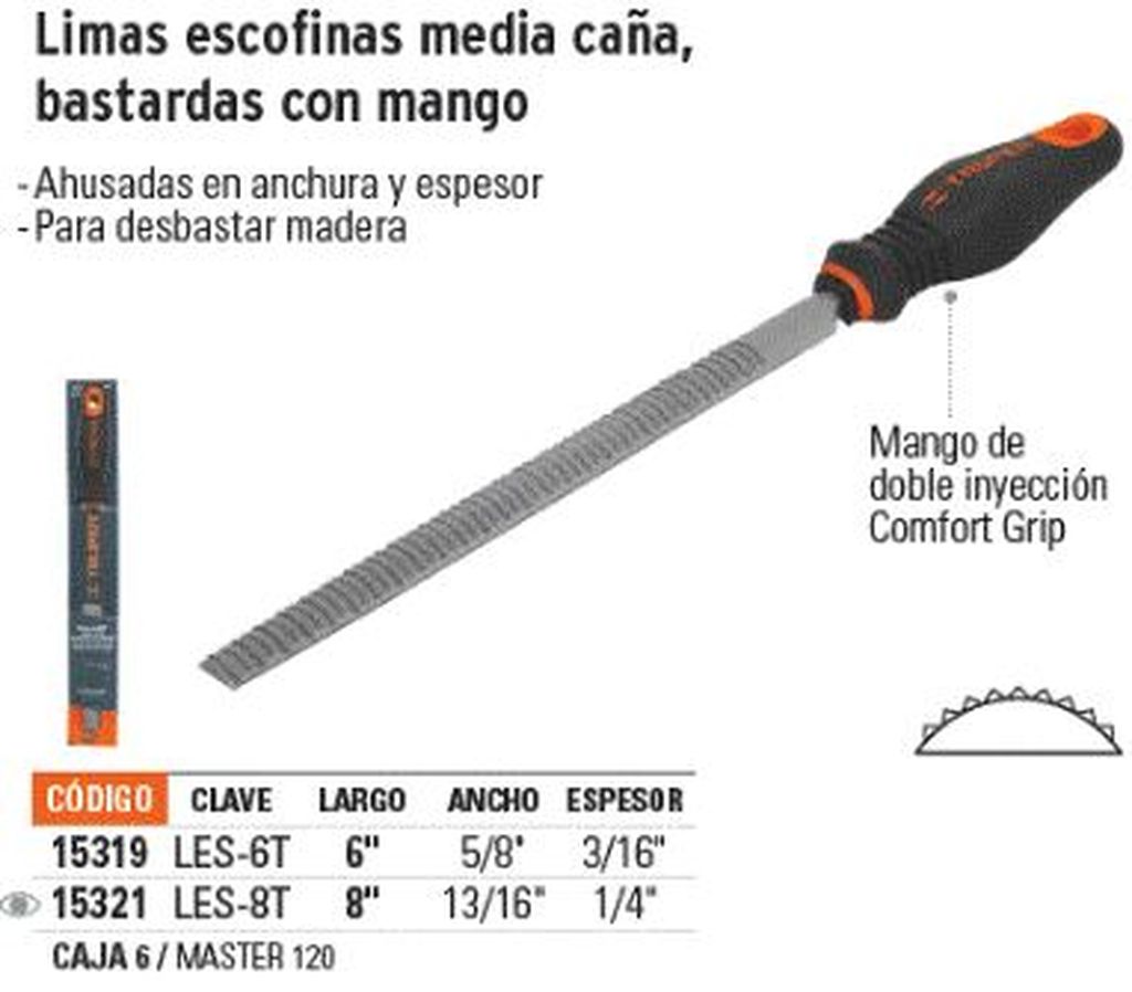 Lima escofina 6' con mango doble inyección, Truper LES-6T, 15319