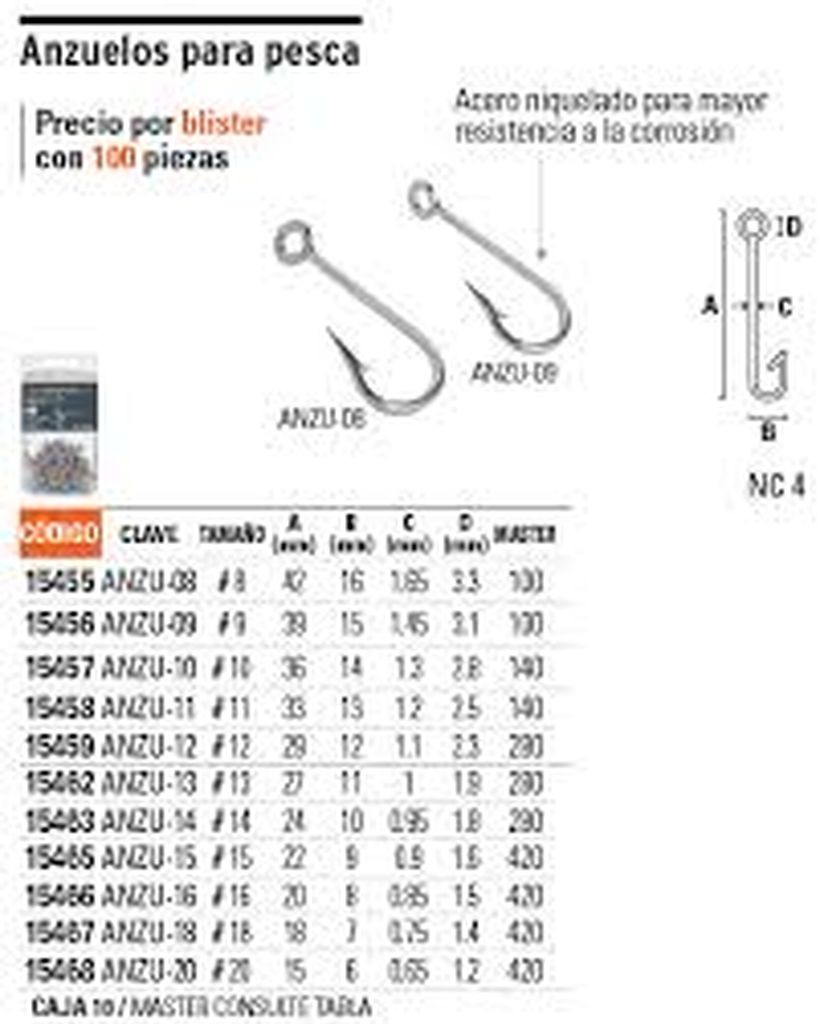 Blíster con 100 anzuelos para pesca # 18, Truper ANZU-18, 15467