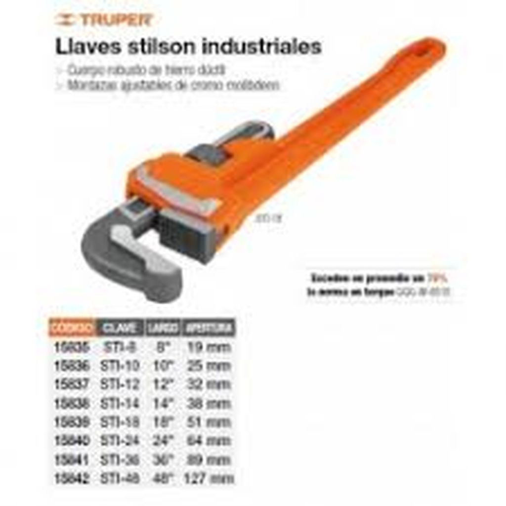 Llave stilson 10' cuerpo robusto de hierro dúctil, Truper STI-10, 15836
