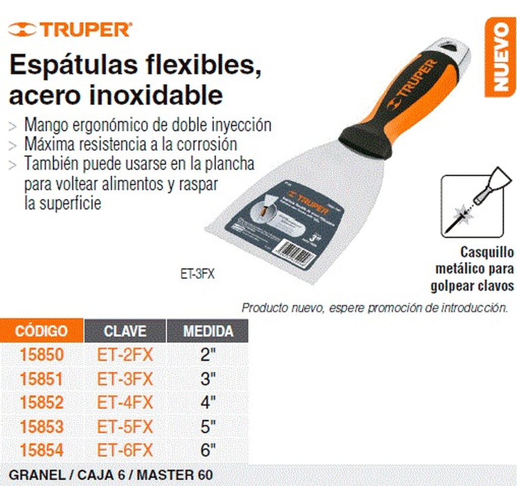 Espátula flexible 4' acero inox. mango Comfort Grip, Expert ET-4FX, 15852