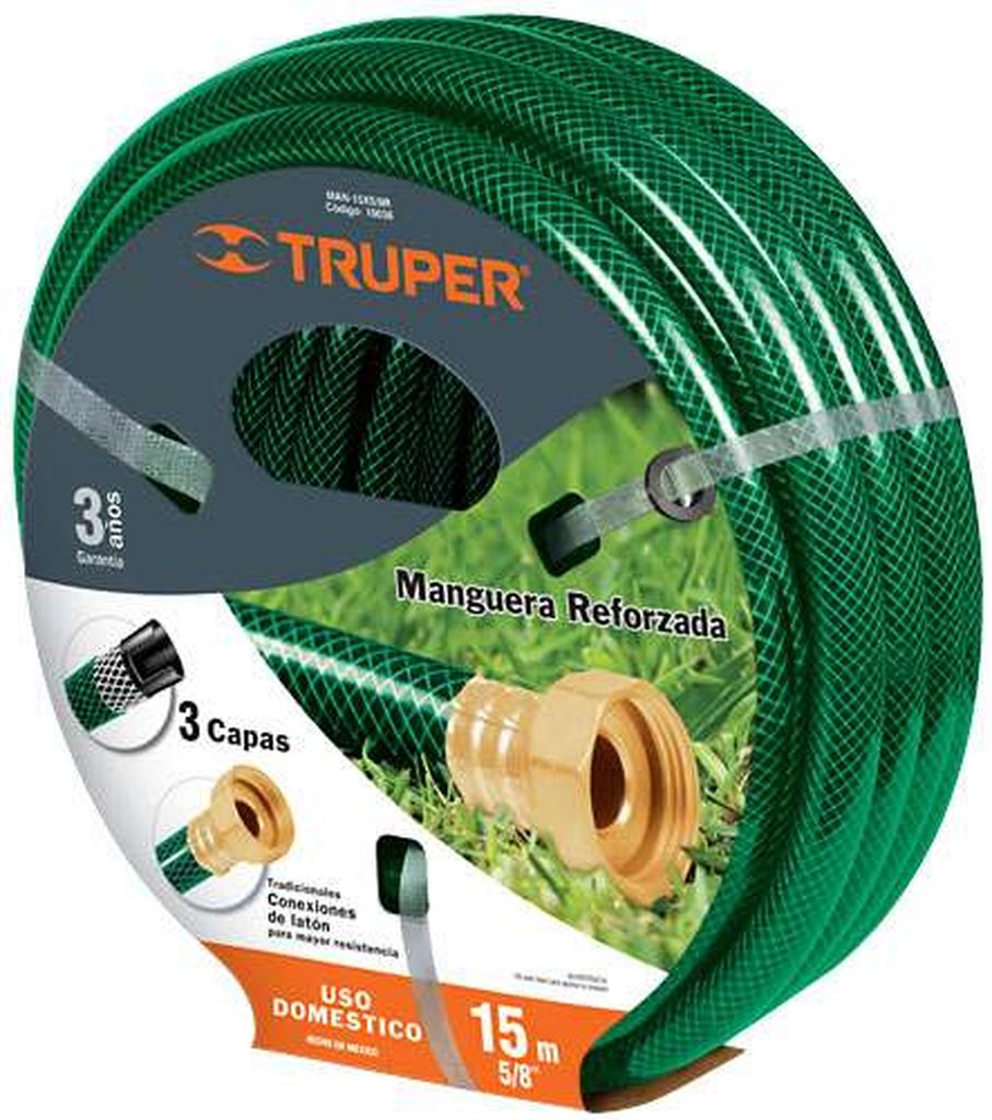 Manguera 5/8' reforzada 3 capas 15 m conexiones de metal MAN-15X5/8R, 16036