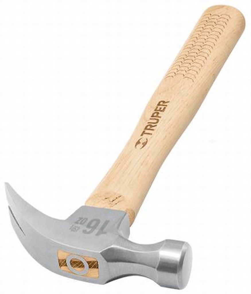 Martillo pulido 16 oz uña curva, mango madera, Truper MA-16, 16752
