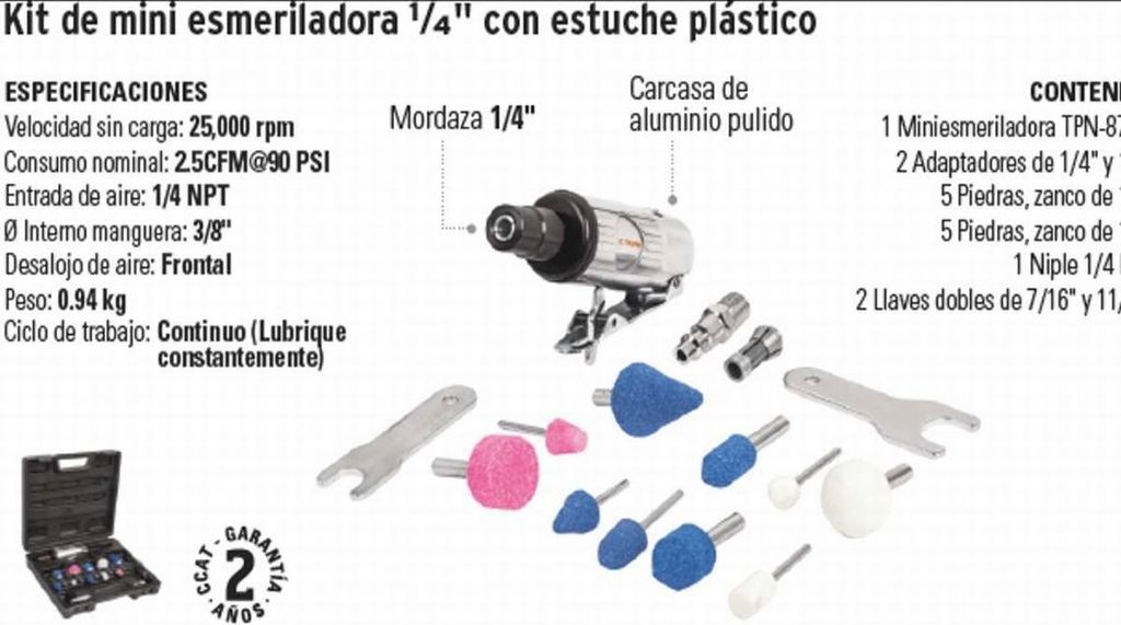 Kit de mini esmeriladora 1/4' con estuche plástico, Truper TPN-876K-2, 16887