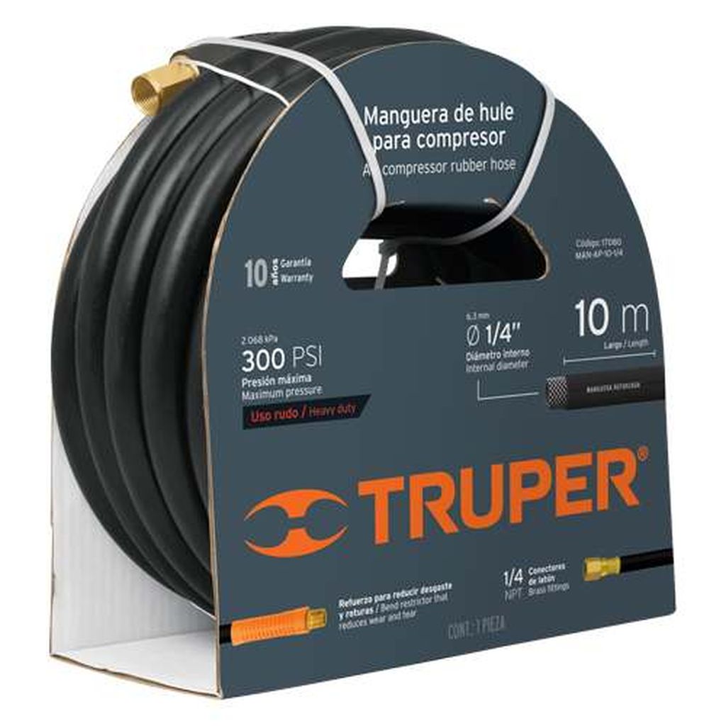 Manguera de hule para compresor, 10 m x 1/4', Truper MAN-AP-10-1/4, 17080