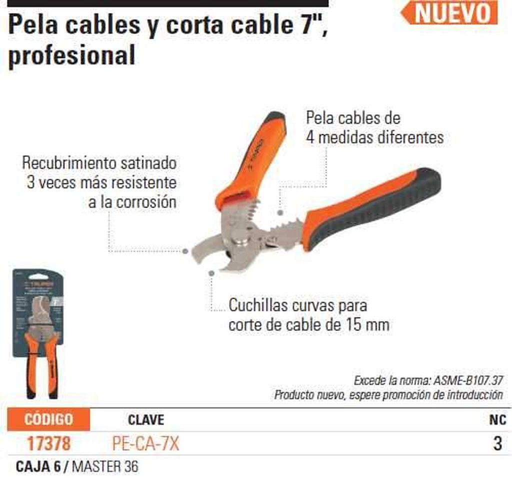Pinza profesional 7' pela cables y corta cables, 14 a 8 AWG PE-CA-7X, 17378