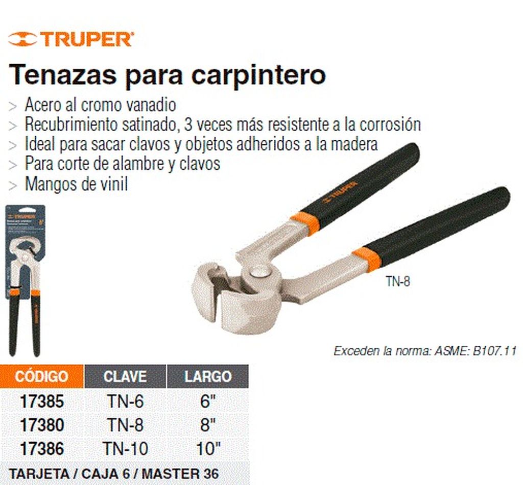 Tenaza para carpintero 6', Truper TN-6, 17385