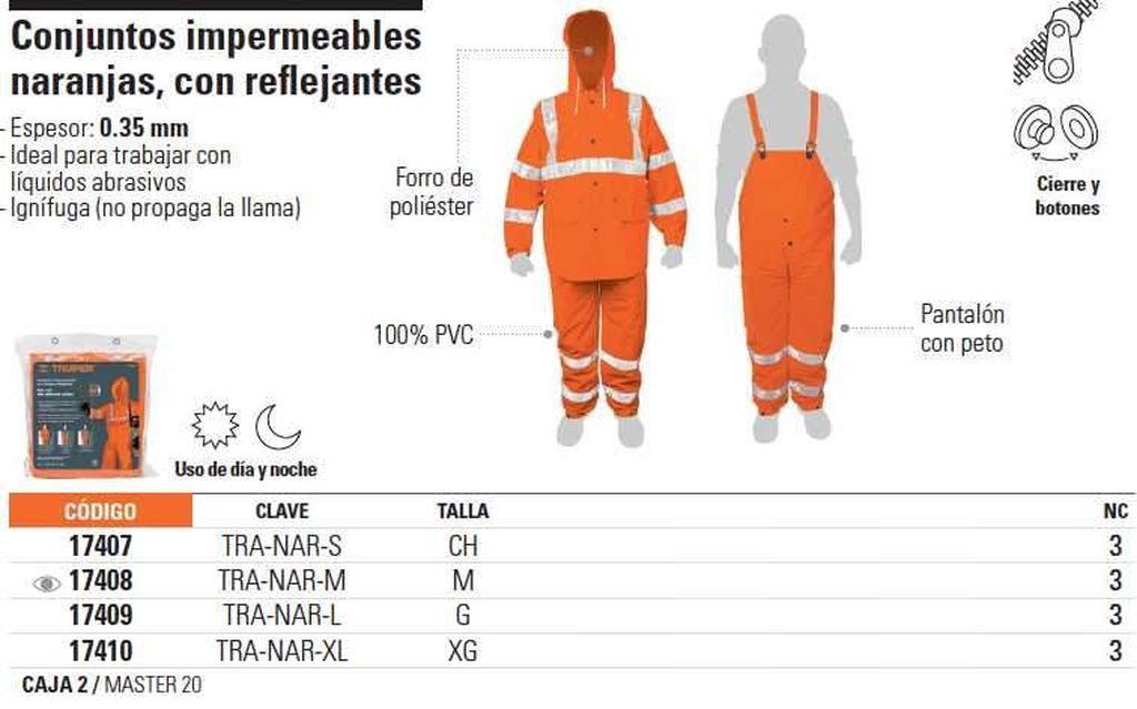 Conjunto impermeable doble capa naranja con reflejante, CH TRA-NAR-S, 17407