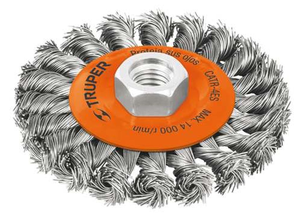Carda circular 4' alambre trenzado, eje 5/8'-11, Truper CATR-4ES, 17527