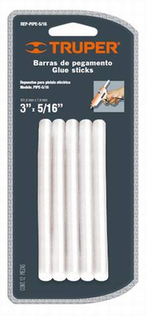 Blíster con 12 barras de silicón de repuesto para PIPE-5/16 REP-PIPE-5/16, 17537