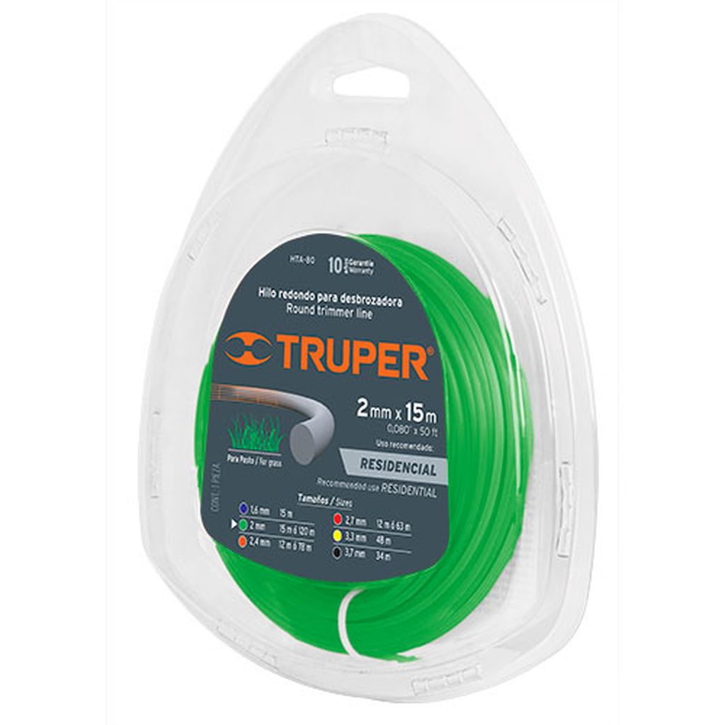 Rollo de hilo para desbrozadora, 2 mm x 15 m, Truper HTA-80, 17606