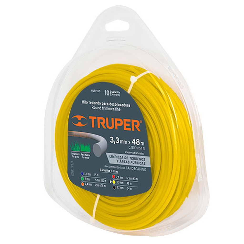 Rollo de hilo para desbrozadora, 3.3 mm x 48 m, Truper HLB-130, 17630