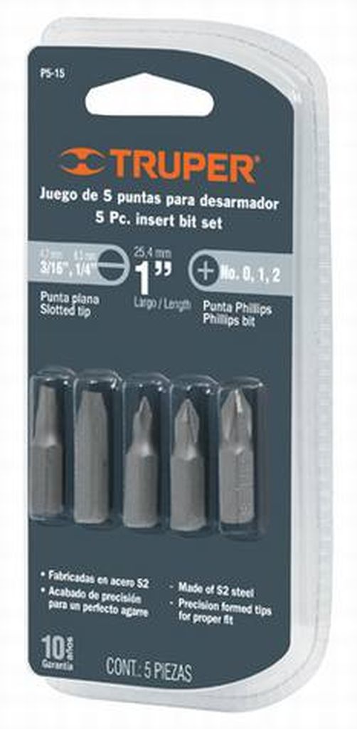 Estuche con 5 puntas de cruz y planas largo 1', Expert PUDE-1002, 17780