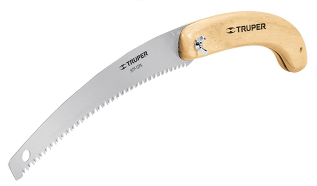 Serrucho plegable 10' hoja curva 6 DPP, mango madera, Truper STP-12PL, 18178