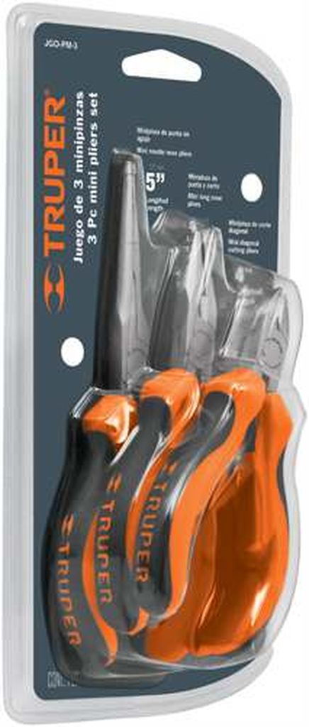 Juego de 3 mini pinzas mango Comfort Grip, Truper JGO-PM-3, 18215