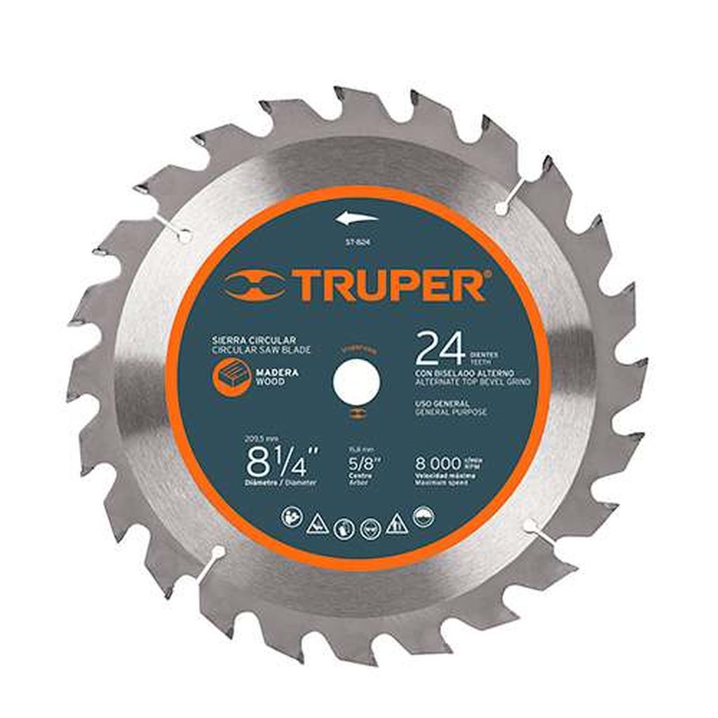 Disco sierra 8-1/4' para madera, 24 dientes centro 5/8' ST-824, 18302