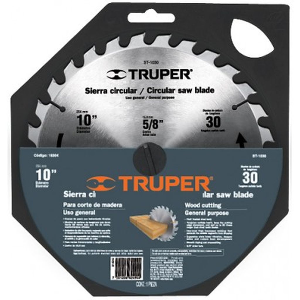 Disco sierra 10' para madera, 40 dientes centro 5/8', Truper ST-1040, 18305