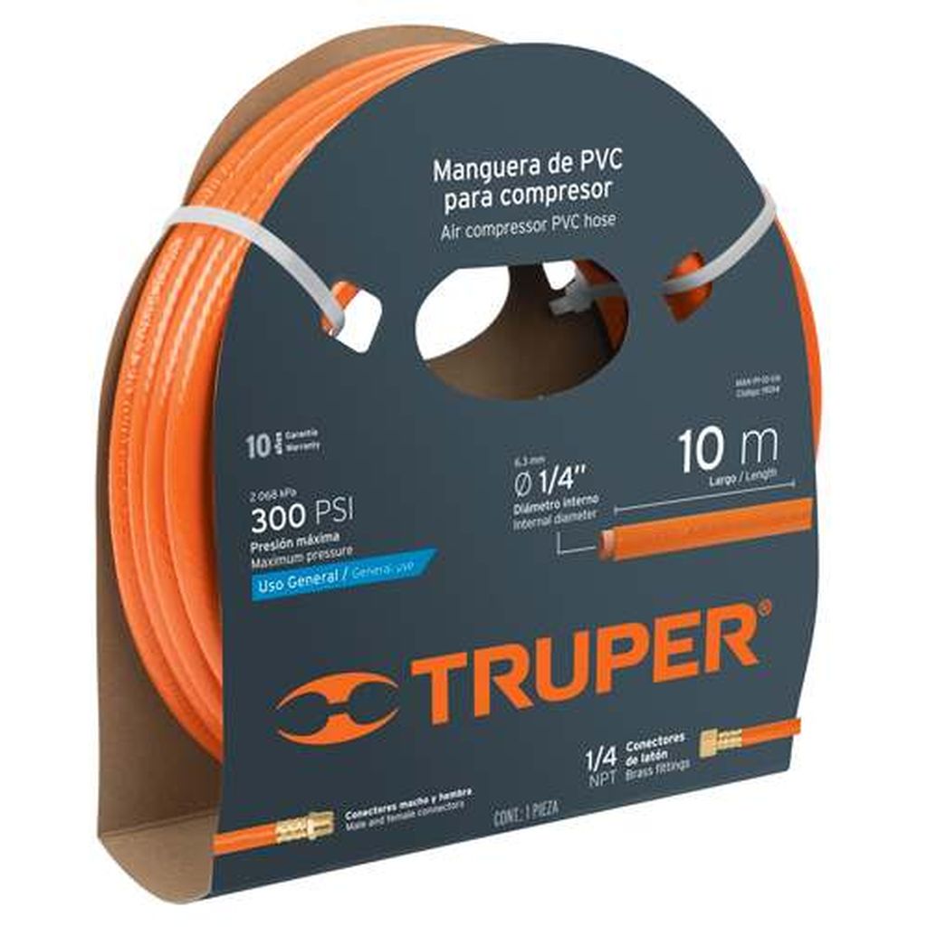 Manguera de PVC para compresor, 10 m x 1/4', Truper MAN-PI-10-1/4, 19014