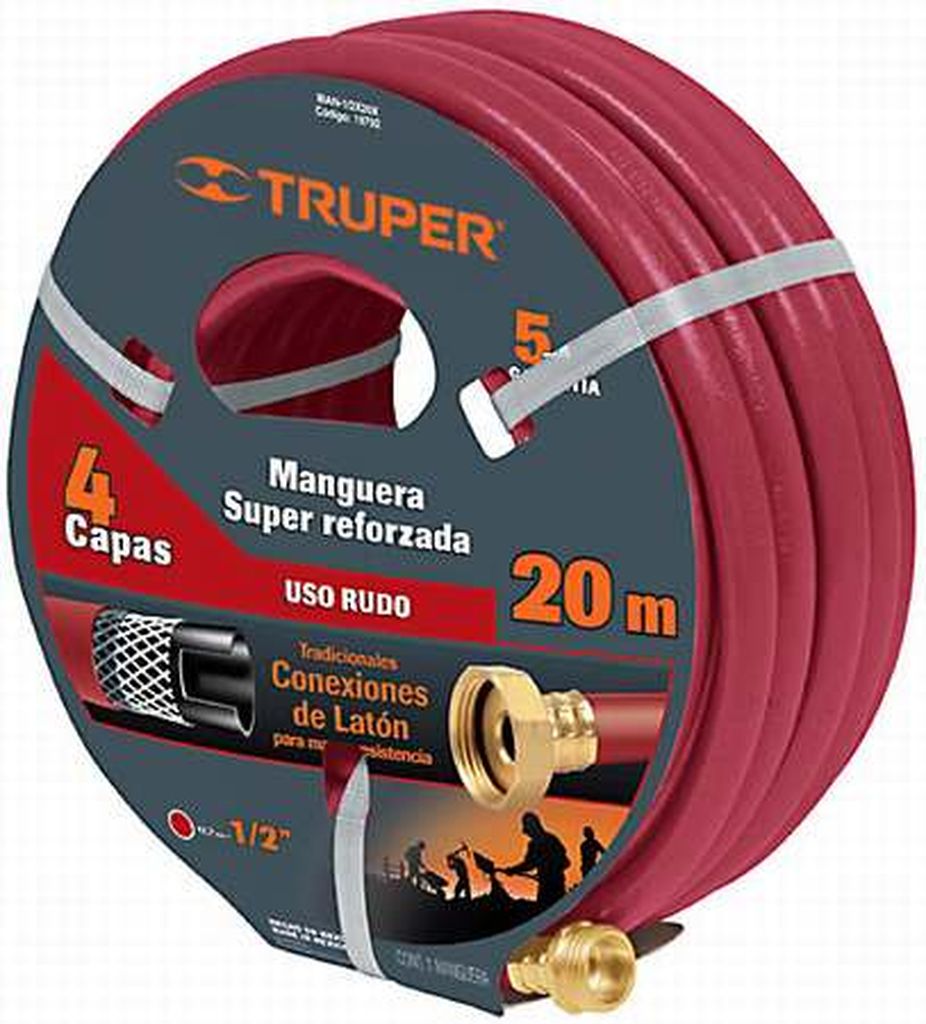 Manguera 1/2' super reforzada 4 capas 20 m conexiones metal MAN-20x1/2X, 19792