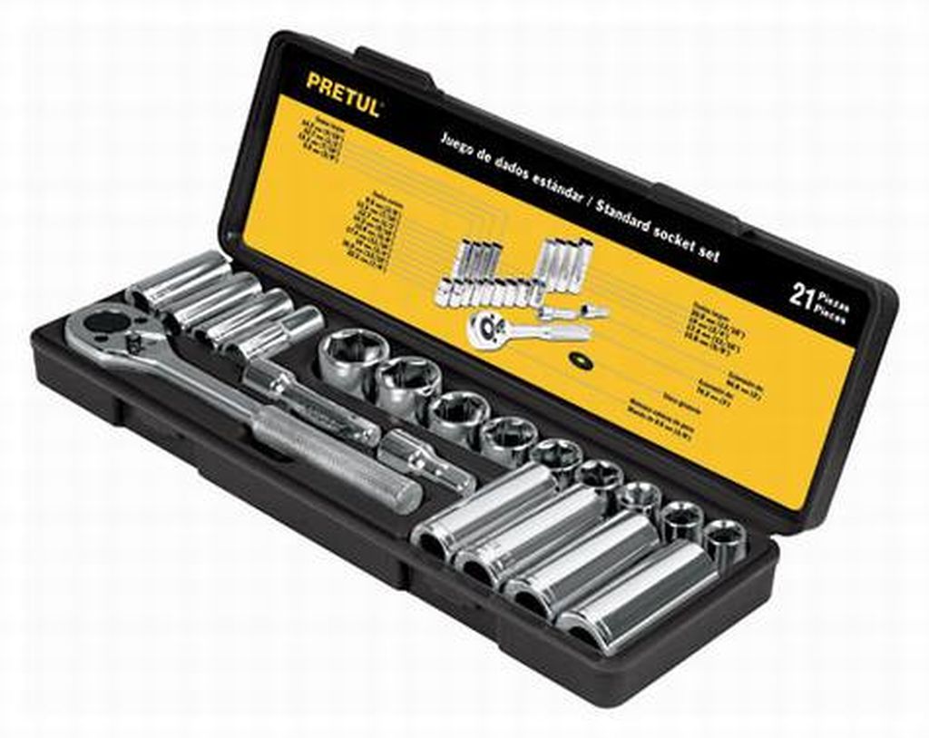 Juego de 21 herramientas 3/8' mm para mecánico, Pretul JD-3/8X21MM-P, 21191