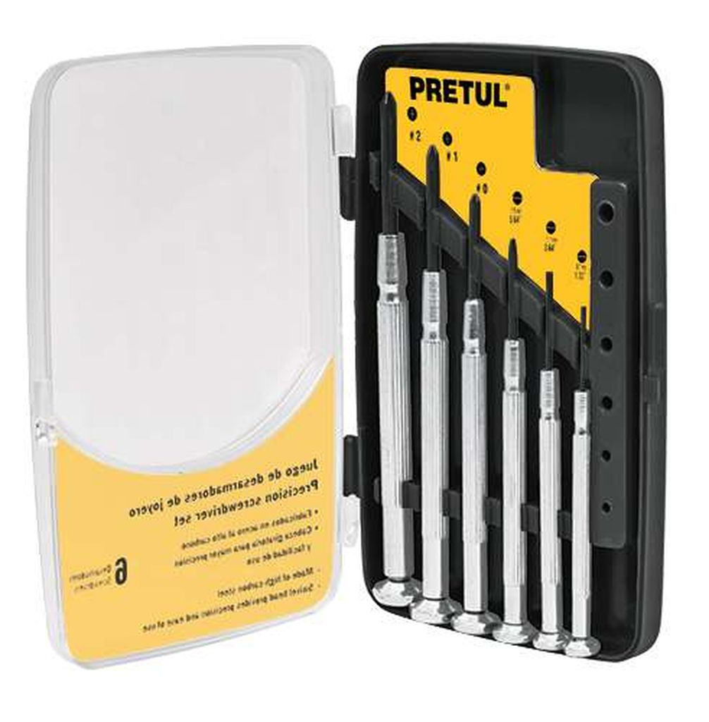Juego con 6 desarmadores de precisión mango metálico, Pretul J-DEJ-6P, 21382