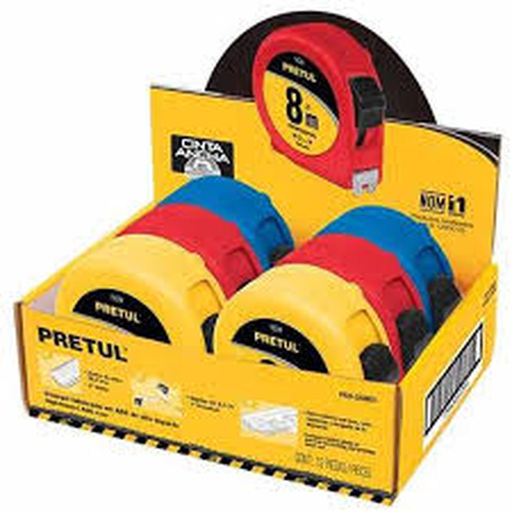 Flexómetro 8 m cinta 25 mm, display box con 6 pzas, Pretul PRO-8MEC, 21625