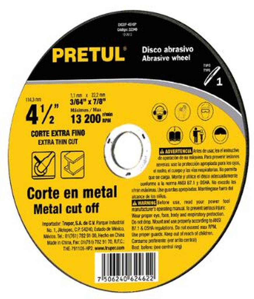 Disco Tipo 41 de 7' x 2 mm corte fino de metal, Pretul DICOF-7020P, 22346