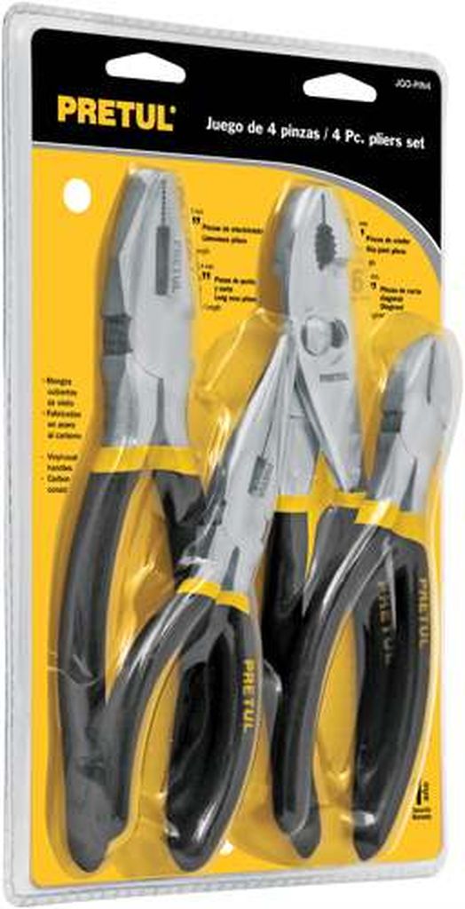 Juego de 4 pinzas mango de vinil, Pretul JGO-PIN4, 22970